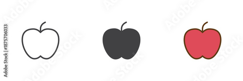 Apple fruit food different style icon set. Line, solid and filled outline colorful icon, vector sign and symbol. Apple icon for grocery, healthy food and fruit icon design.