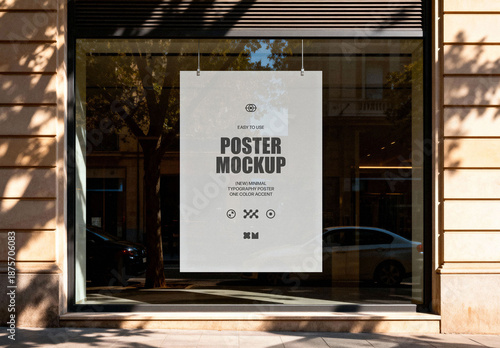 Hanging Poster in Store Window Mockup