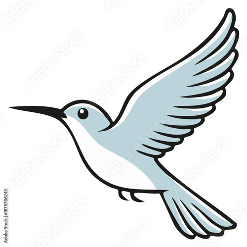 Cute light blue hummingbird flying with spread wings cartoon vector illustration for a logo or icon design