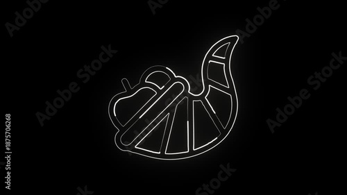 Glowing neon line cornucopia with food overflow animation. Thanksgiving harvest icon animation HD video isolated on black background