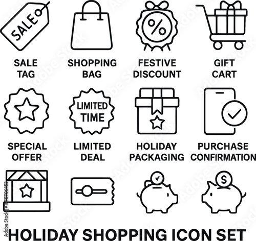 Holiday Shopping Icon Set for Retail and E-commerce Needs
