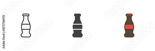 Soda water bottle different style icon set. Line, solid and filled outline colorful icon, vector sign and symbol. Drink bottle icon for grocery beverage and refreshment icon.