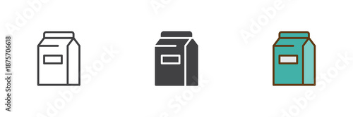 Milk carton package different style icon set. Line, solid and filled outline colorful icon, vector sign and symbol. Milk icon for grocery dairy product and food icon use.