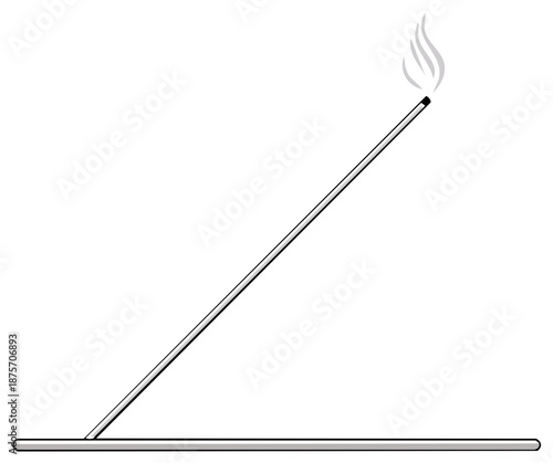 Aromatic burning incense stick with smoke rising from its minimalist holder for relaxation