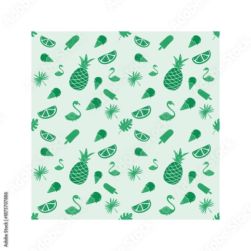 Pattern of tropical summer icons with pineapple flamingo and lime