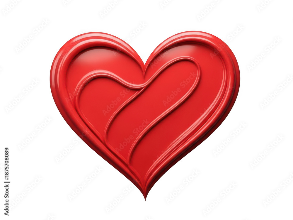 Fototapeta premium Embossed red heart shape with swirling lines on a black background isolated on transparent