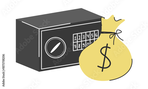 Safe box with money bag vector illustration