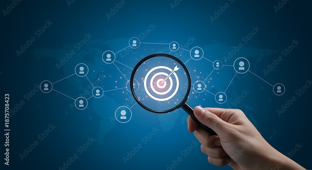 Fototapeta premium Hand Holding Magnifying Glass Over Network