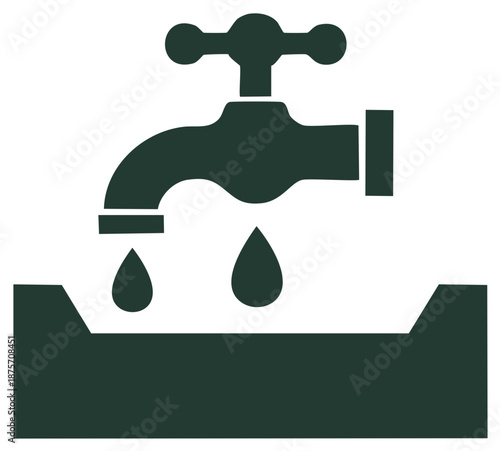 Simple flat icon of a leaking tap dripping water, a symbol for water conservation and scarcity