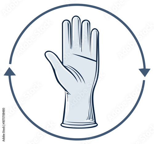 Medical protection glove symbol with circular arrows for hygiene and safety