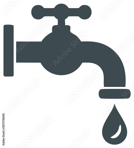 Water tap with a dripping drop icon representing conservation waste or plumbing