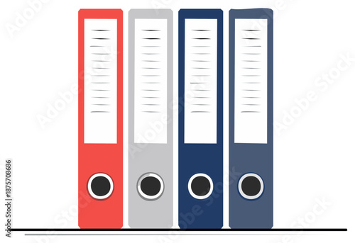 Four colorful file folders arranged with vertical file paper storage elements