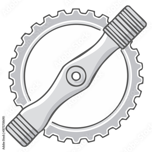 Stylized Bicycle Crankset Illustration Featuring Chainring and Crank Arms, Grey Color Palette