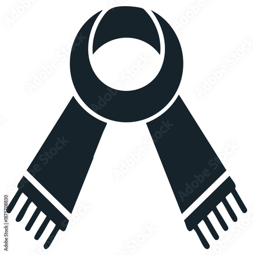 Elegant dark blue scarf graphic icon with fringe, a minimalist design for winter apparel and fashion accessories in a flat style