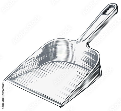 Illustration of a Metal Dustpan for Cleaning Purposes Sweep and Dust Removal Tool