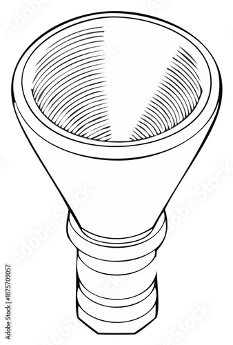 Engraved style illustration of a conical reflector with ribbed interior
