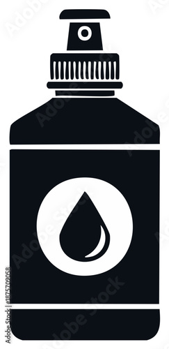 Simple spray bottle dispenser icon with a water drop logo glyph