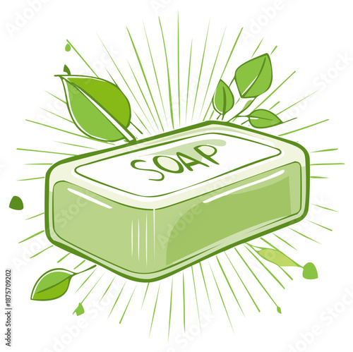 Herbal Soap Bar with Green Leaves Design for Personal Hygiene and Skincare