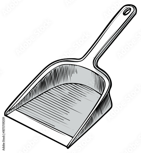 Retro dustpan tool with hatched interior for household cleaning and sweeping