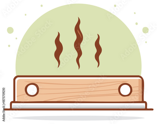 Sauna Scene Cartoon Illustration with Wood Bench and Rising Steam Vapor in Relaxing Color Palette