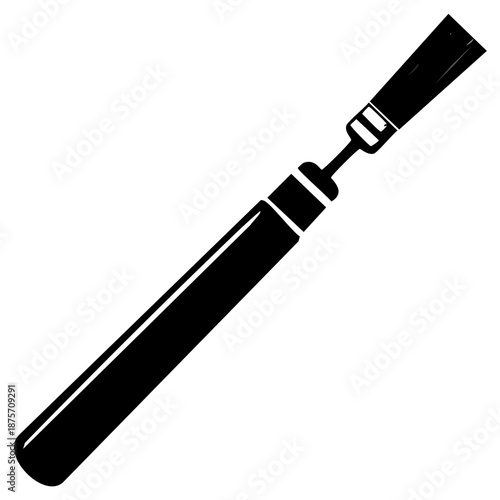 Black and white vector illustration of a paint brush with a long handle used for painting and art projects