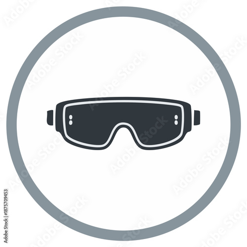 Modern flat icon of black safety goggles or protective eyewear in a gray circular frame