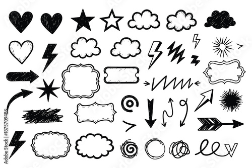 Collection of various black and white clip art symbols and shapes high-quality professional detailed