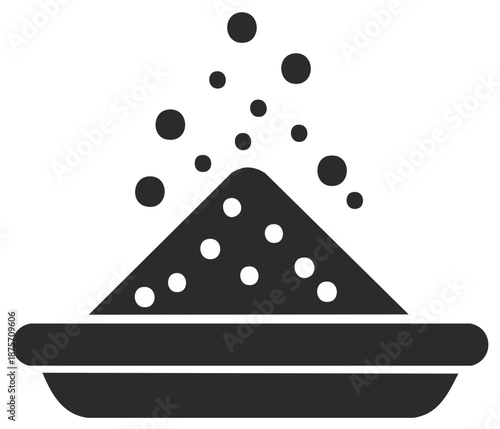 Graphic icon showing a pile of powder or granules overflowing from a shallow dish