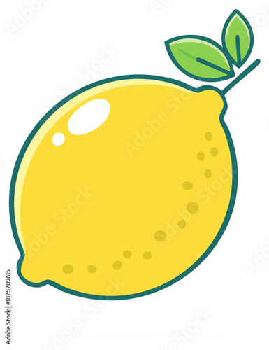 Lemon icon style illustration with green leaf for food and beverages advertisement