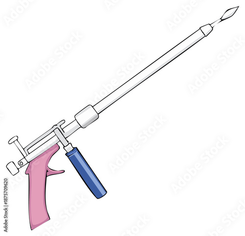 Colorful stylized illustration of a precision applicator tool featuring a pink handle and long thin barrel