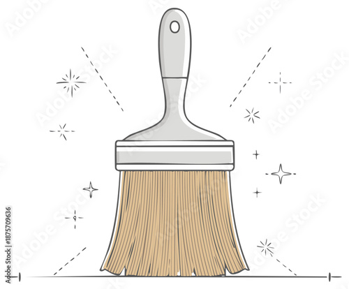 Clean paint brush with sparkle effect and stylized lines illustration