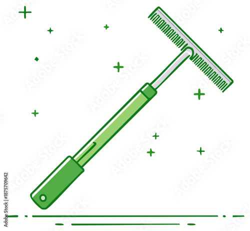 Green Extendable Rake Icon for Gardening Yard Work and Farming