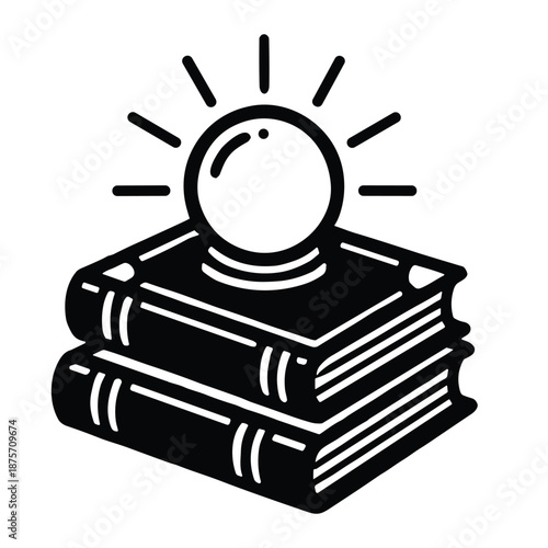 Crystal Ball on Books Icon, Fortune Telling Line Art Vector