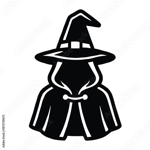 Witch Wizard Hat Character Icon, Halloween Line Art Vector
