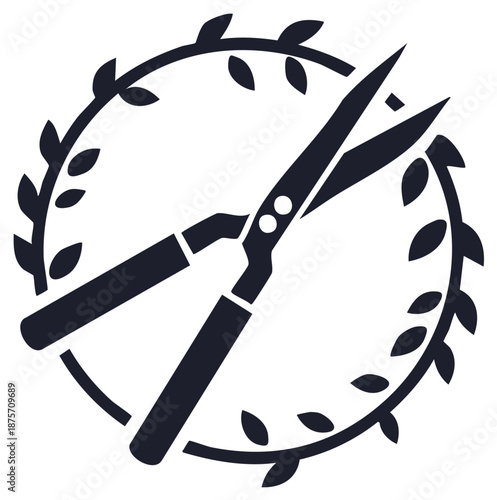 Garden Shears Pruning Leafy Wreath Horticulture Gardening Tool Icon