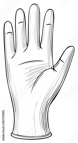 Medical Examination Glove Black and White Vector Line Art Illustration