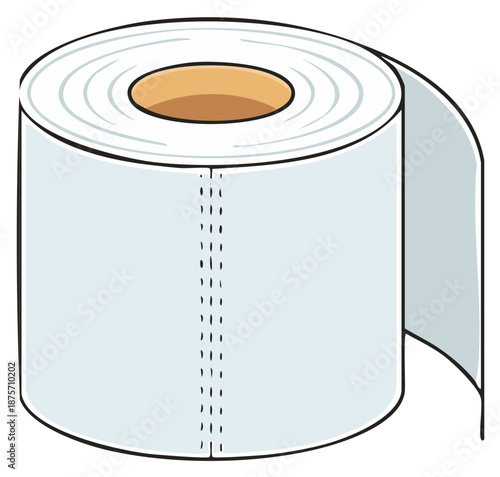 Illustration of a Toilet Paper Roll with Perforations, Ready to Use for Restroom and Hygiene Concepts