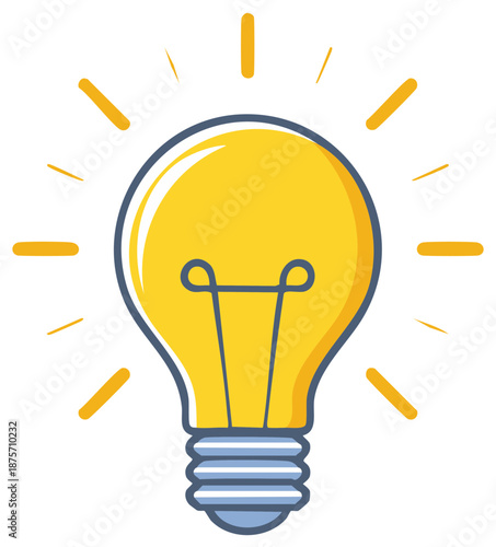 Cartoon light bulb shining bright as a symbol of inspiration and innovation
