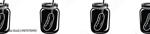 Pickle jar icon pattern silhouette, preserved cucumber in glass mason jar, fermented food symbol, black vector illustration