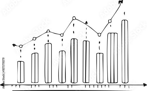 Graphical representation of data trends with bar chart and line graph.