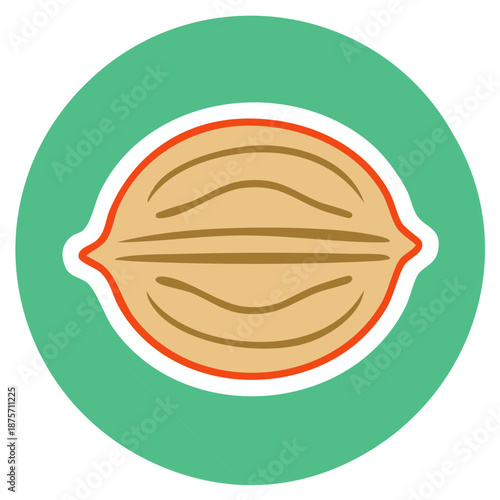 Walnut nut in shell flat design icon vector graphic for healthy eating