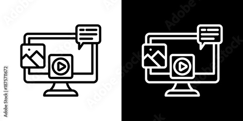 Online Media Icon Set Vector Collection Style Line Isolated In Black And White