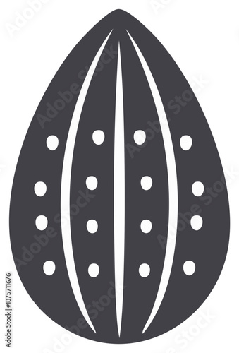 Stylized Cactus Pad Graphic Element: Flat Gray Icon with White Lines and Dots
