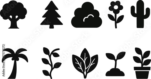 Comprehensive Vector Collection of Essential Nature Elements and Botanical Plant Icons for Environmental Designs, Sustainable Projects, and Digital Applications