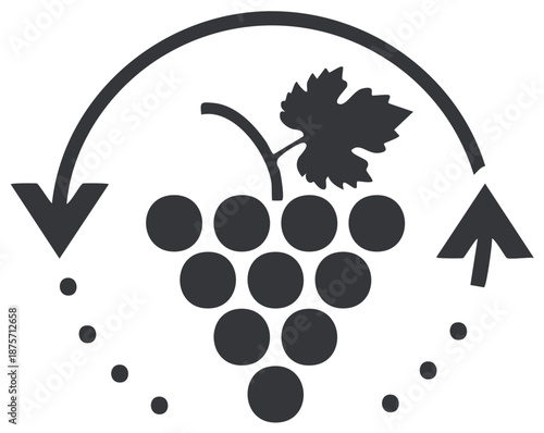 Grape cluster with arrow symbols representing production cycle or progress vector