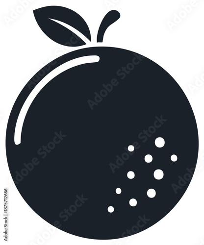 Stylized orange fruit icon with leaf vector graphic. Minimalist flat design silhouette for a logo or web element.