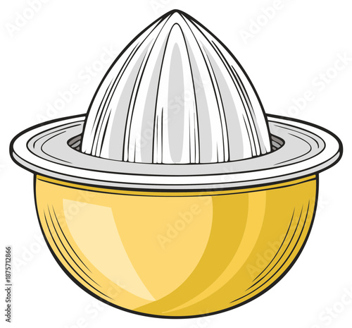 Juicer Illustration with a Yellow Bowl and a White Cone for Citrus Fruits