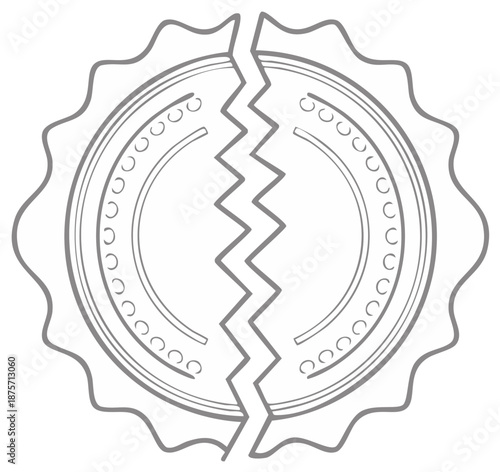 Broken Round Object with Jagged Edges Symbolizing Division, Damage, or Repair