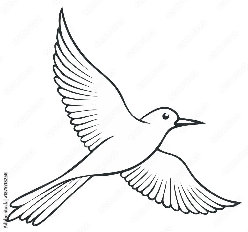 Obraz premium Graceful Bird in Flight Outline Drawing Design Symbolic Freedom Peace