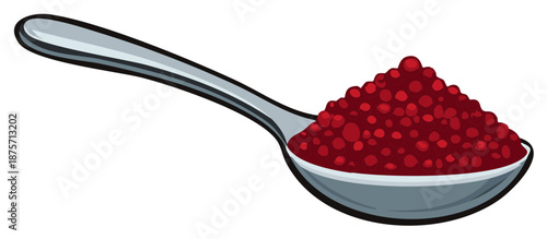 Spoon filled with red berries illustration, food concept.